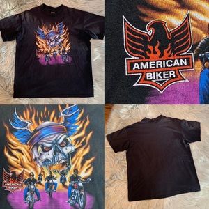 Vintage American Biker Tee | 3D Emblem | Size: XL